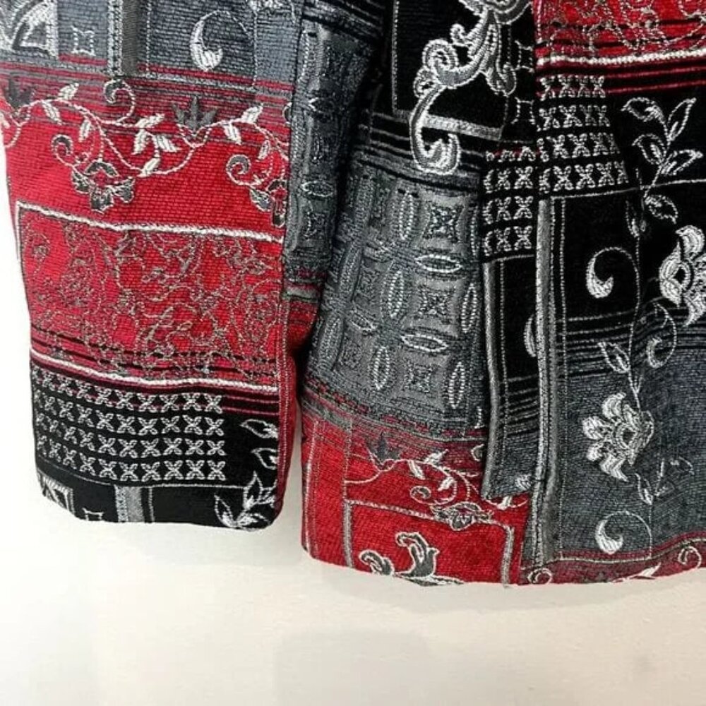 Susan Graver Red and Black Patterned blazer Jacket Sz 22 - Picture 3 of 10
